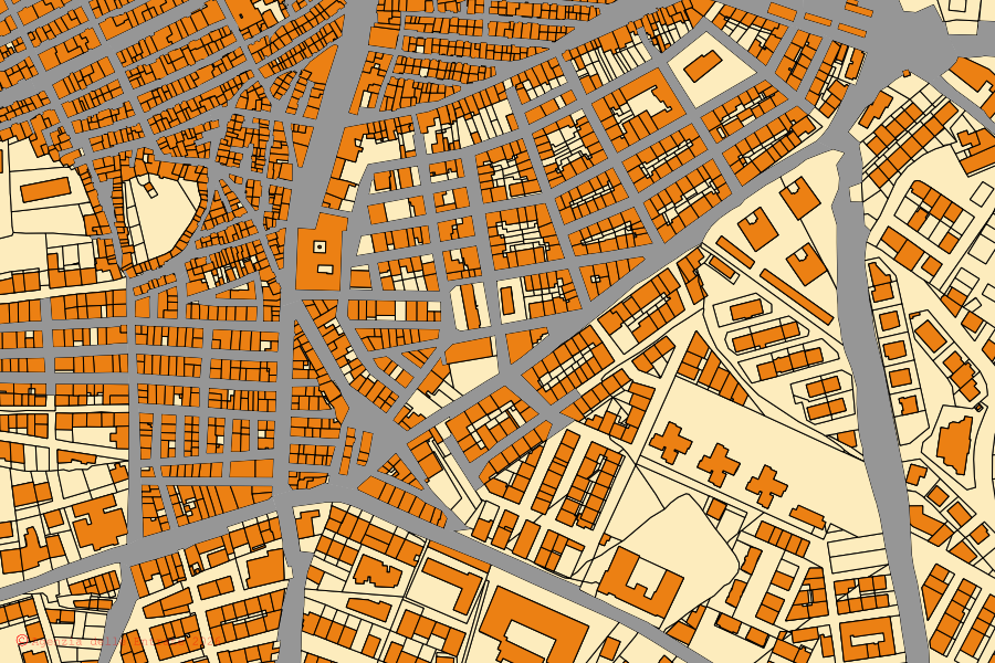 Cadastral map of the centre of Pietraperzia: parcels and buildings, Agenzia delle Entrate cartography