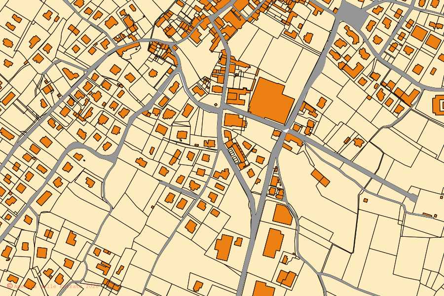 Cadastral map of the centre of Pieve Fosciana: parcels and buildings, Agenzia delle Entrate cartography
