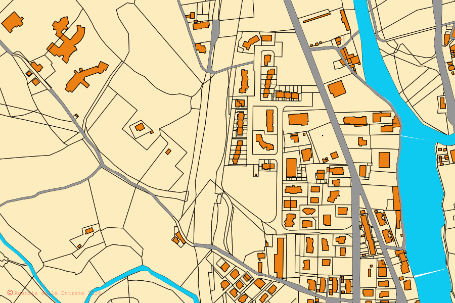 Cadastral map of the centre of Pieve Santo Stefano: parcels and buildings, Agenzia delle Entrate cartography