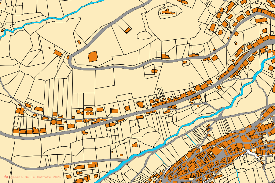 Cadastral map of the centre of Piglio: parcels and buildings, Agenzia delle Entrate cartography