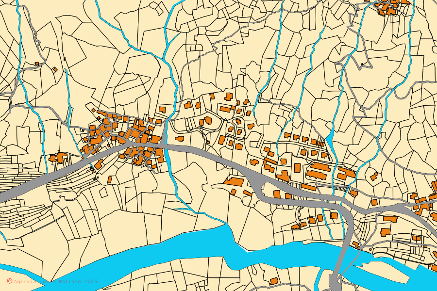 Cadastral map of the centre of Pila: parcels and buildings, Agenzia delle Entrate cartography