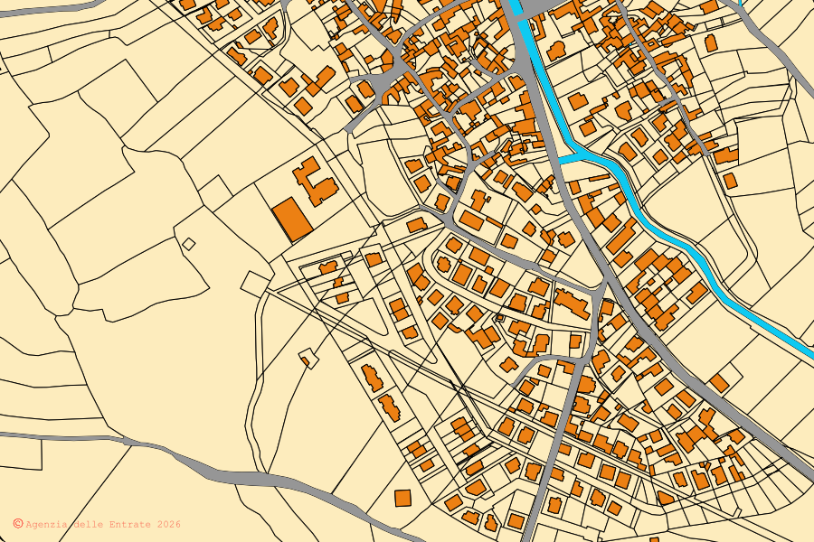 Cadastral map of the centre of Pimentel: parcels and buildings, Agenzia delle Entrate cartography
