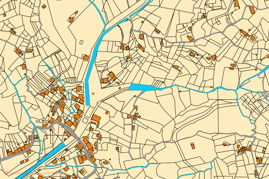 Cadastral map of the centre of Piraino: parcels and buildings, Agenzia delle Entrate cartography