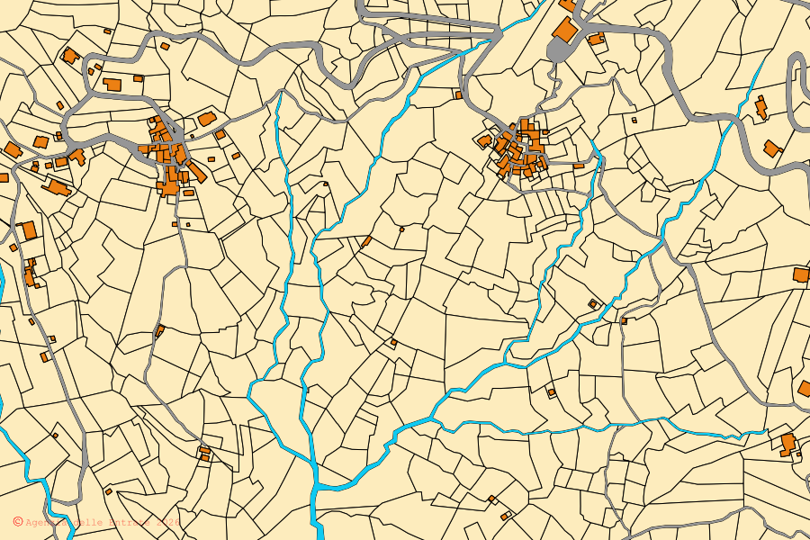 Cadastral map of the centre of Podenzana: parcels and buildings, Agenzia delle Entrate cartography