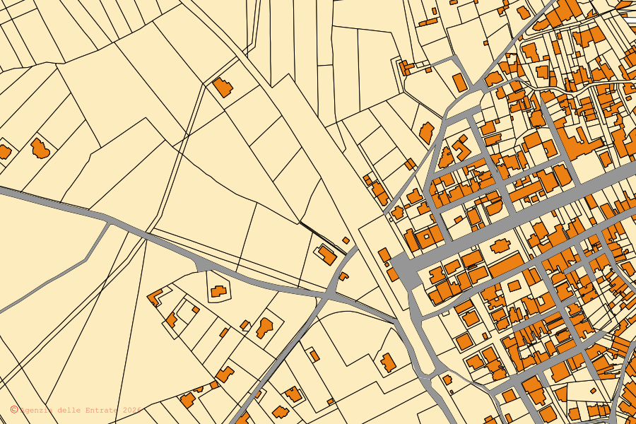 Cadastral map of the centre of Poggiardo: parcels and buildings, Agenzia delle Entrate cartography