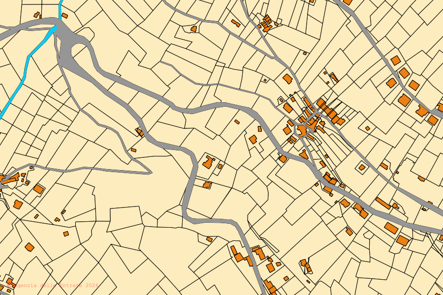 Cadastral map of the centre of Poggio Bustone: parcels and buildings, Agenzia delle Entrate cartography
