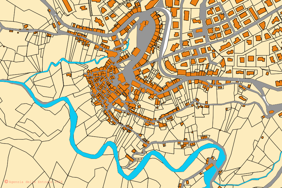 Cadastral map of the centre of Poggio Moiano: parcels and buildings, Agenzia delle Entrate cartography
