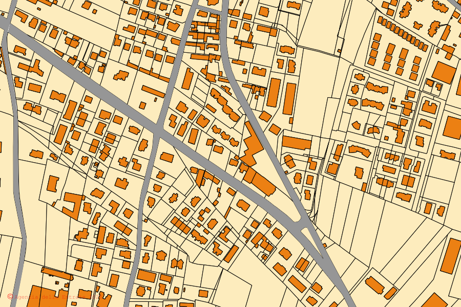 Cadastral map of the centre of Poirino: parcels and buildings, Agenzia delle Entrate cartography