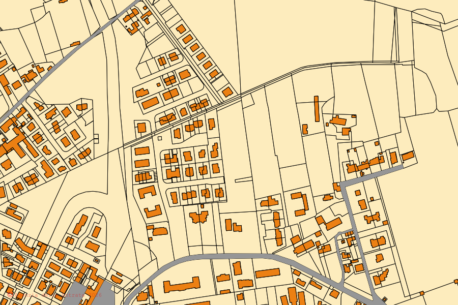 Cadastral map of the centre of Polesella: parcels and buildings, Agenzia delle Entrate cartography