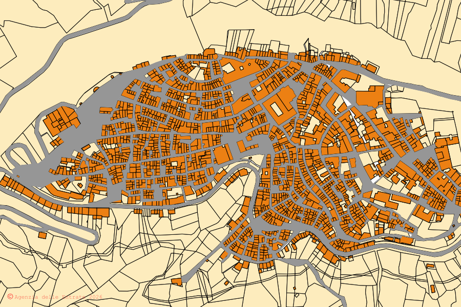 Cadastral map of the centre of Polizzi Generosa: parcels and buildings, Agenzia delle Entrate cartography