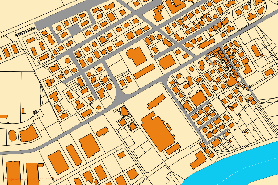 Cadastral map of the centre of Pollenza: parcels and buildings, Agenzia delle Entrate cartography