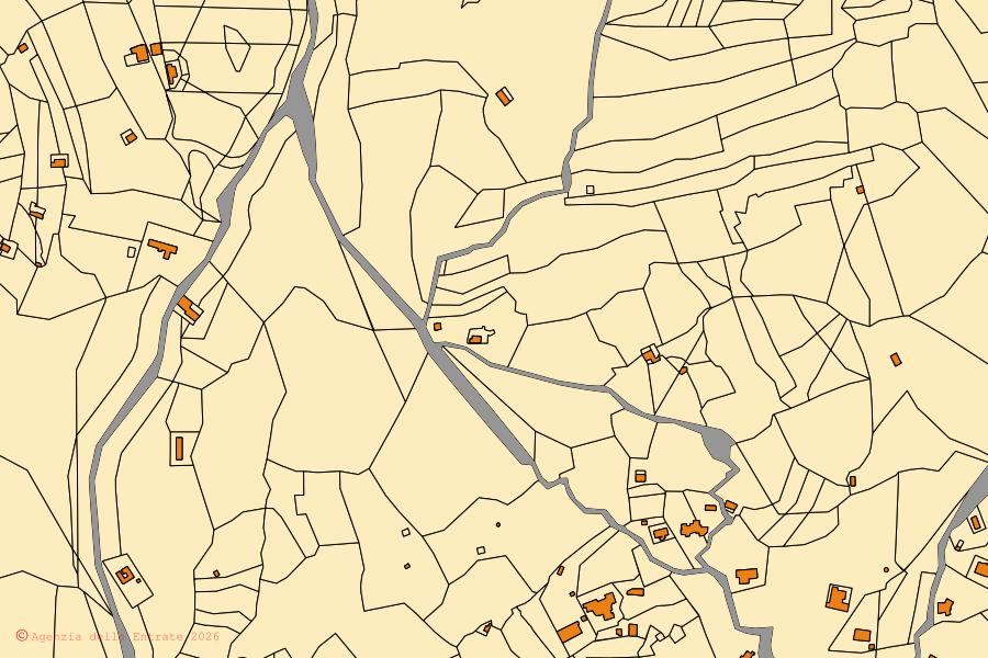 Cadastral map of the centre of Pollina: parcels and buildings, Agenzia delle Entrate cartography