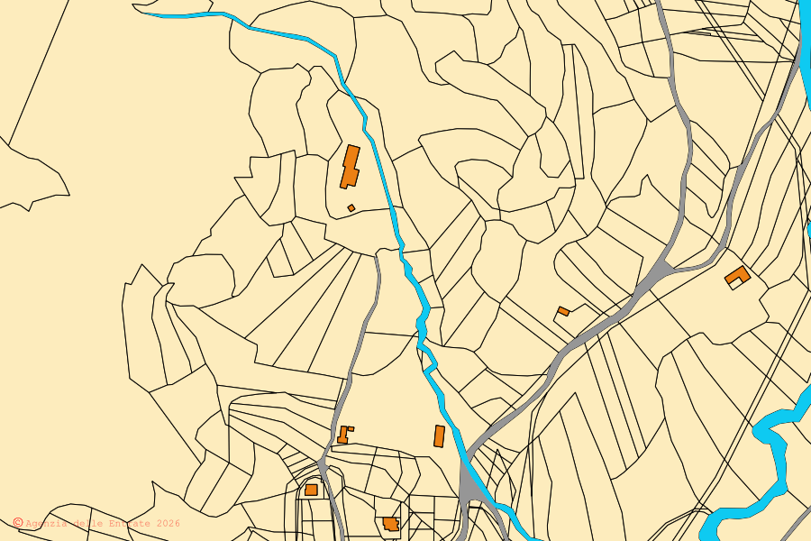 Cadastral map of the centre of Pompu: parcels and buildings, Agenzia delle Entrate cartography