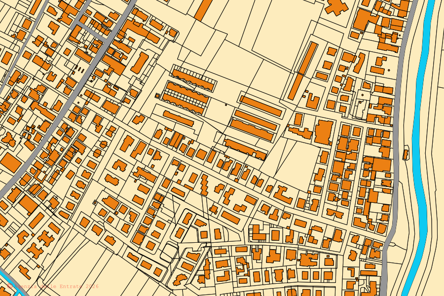 Cadastral map of the centre of Ponsacco: parcels and buildings, Agenzia delle Entrate cartography