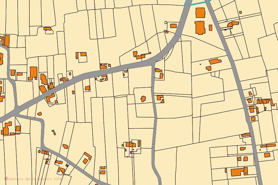 Cadastral map of the centre of Ponte Buggianese: parcels and buildings, Agenzia delle Entrate cartography