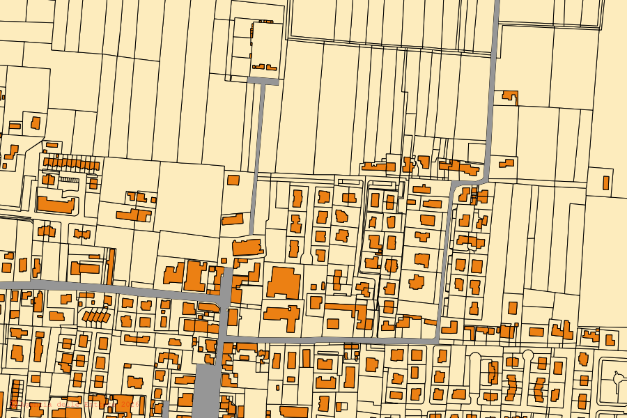 Cadastral map of the centre of Pontecchio Polesine: parcels and buildings, Agenzia delle Entrate cartography
