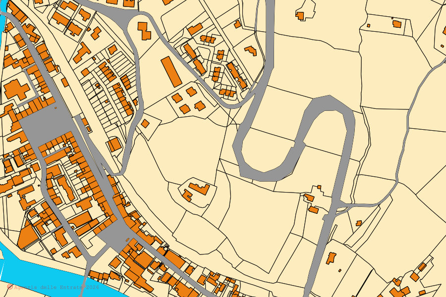 Cadastral map of the centre of Poppi: parcels and buildings, Agenzia delle Entrate cartography