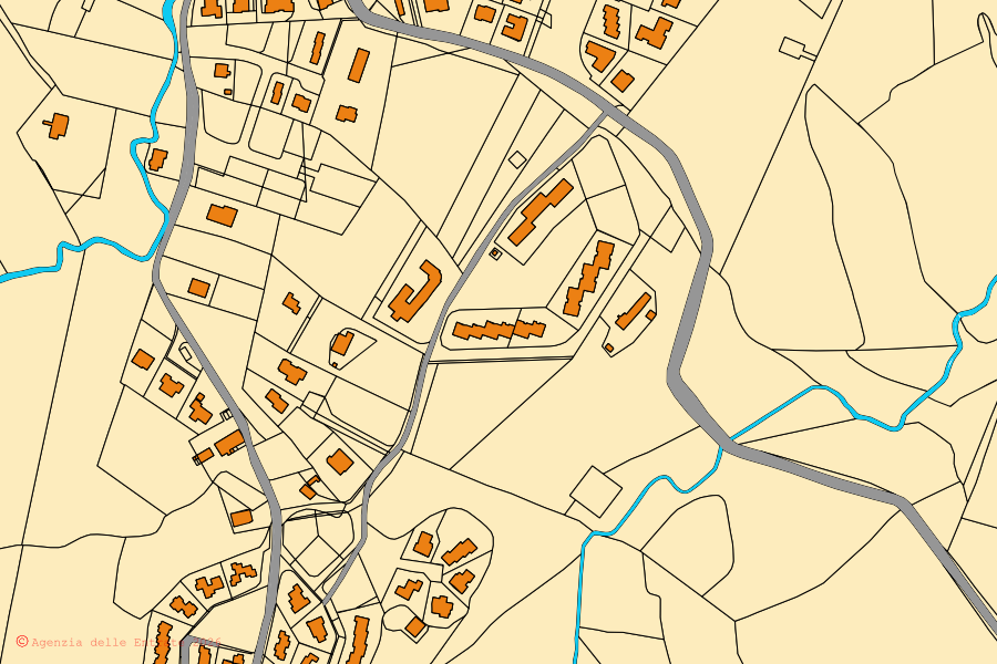 Cadastral map of the centre of Porano: parcels and buildings, Agenzia delle Entrate cartography