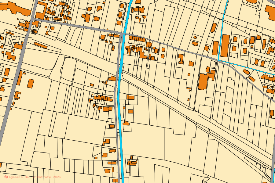 Cadastral map of the centre of Porcari: parcels and buildings, Agenzia delle Entrate cartography