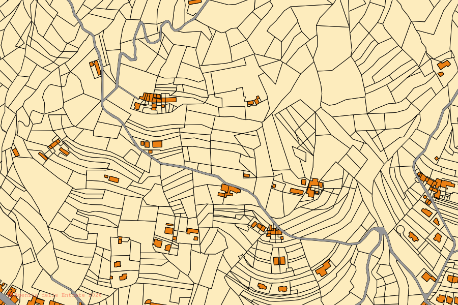 Cadastral map of the centre of Porte: parcels and buildings, Agenzia delle Entrate cartography