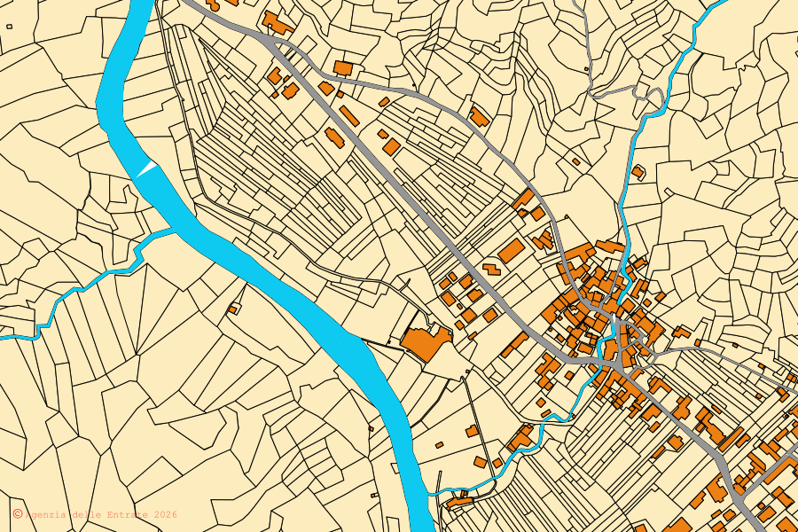 Cadastral map of the centre of Postua: parcels and buildings, Agenzia delle Entrate cartography