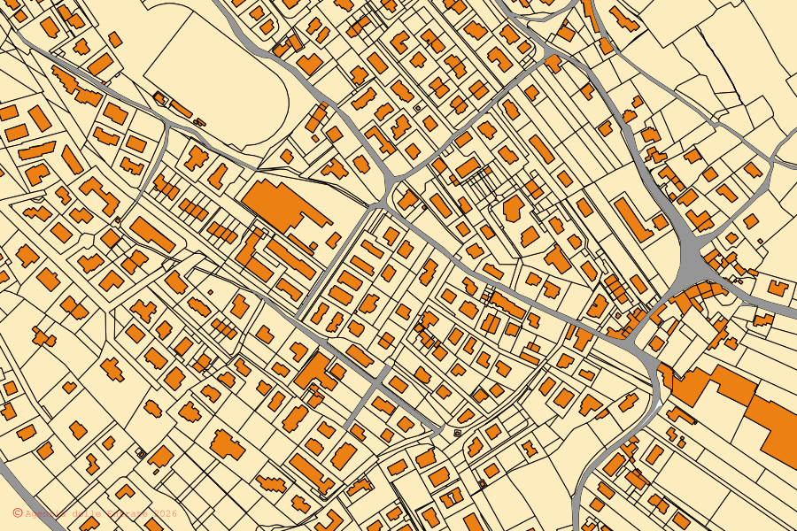 Cadastral map of the centre of Pove del Grappa: parcels and buildings, Agenzia delle Entrate cartography