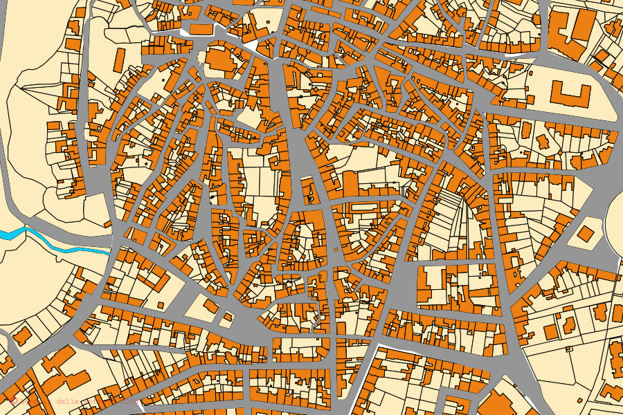 Cadastral map of the centre of Pozzomaggiore: parcels and buildings, Agenzia delle Entrate cartography