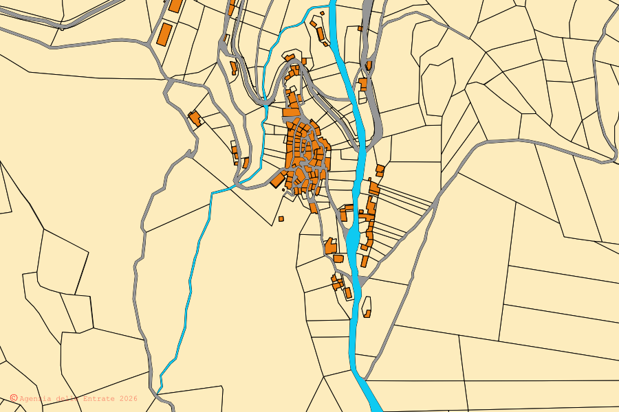 Cadastral map of the centre of Preci: parcels and buildings, Agenzia delle Entrate cartography