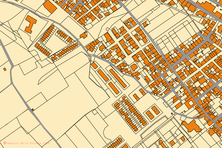Cadastral map of the centre of Presicce-Acquarica: parcels and buildings, Agenzia delle Entrate cartography