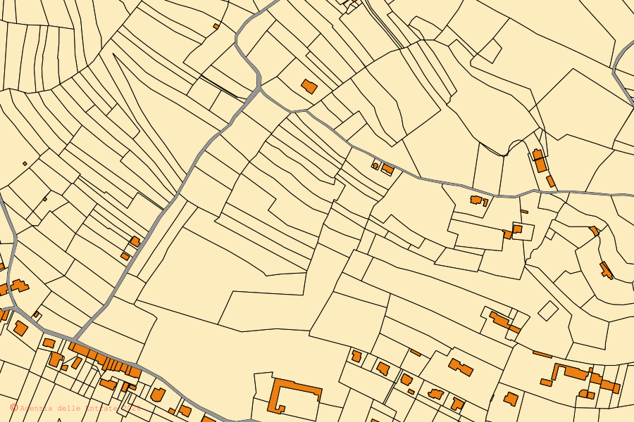 Cadastral map of the centre of Priero: parcels and buildings, Agenzia delle Entrate cartography