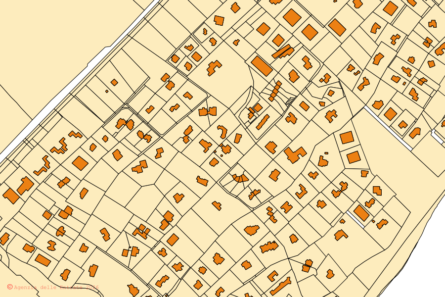 Cadastral map of the centre of Pula: parcels and buildings, Agenzia delle Entrate cartography