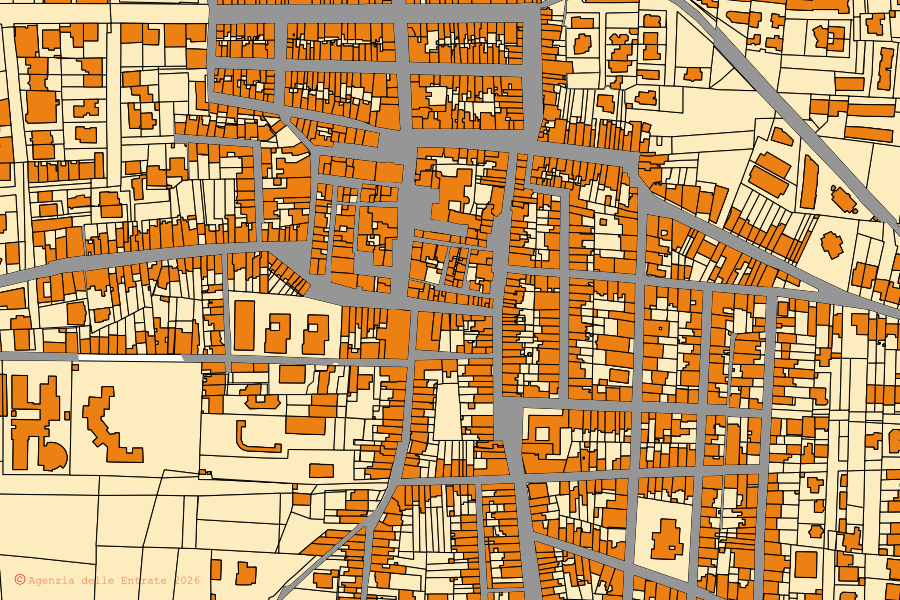 Cadastral map of the centre of Pulsano: parcels and buildings, Agenzia delle Entrate cartography