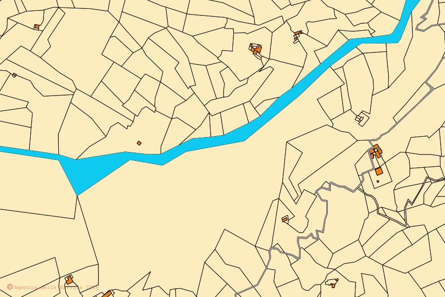 Cadastral map of the centre of Quincinetto: parcels and buildings, Agenzia delle Entrate cartography