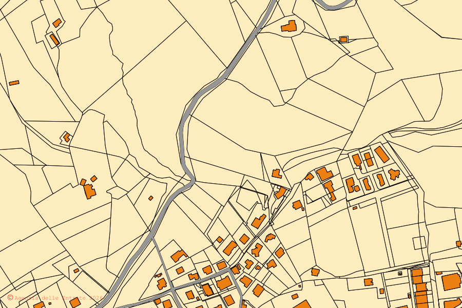 Cadastral map of the centre of Radda in Chianti: parcels and buildings, Agenzia delle Entrate cartography