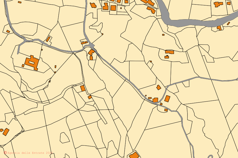 Cadastral map of the centre of Radicondoli: parcels and buildings, Agenzia delle Entrate cartography