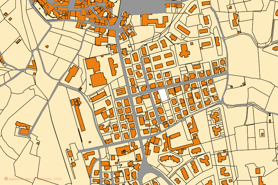 Cadastral map of the centre of Rapolano Terme: parcels and buildings, Agenzia delle Entrate cartography