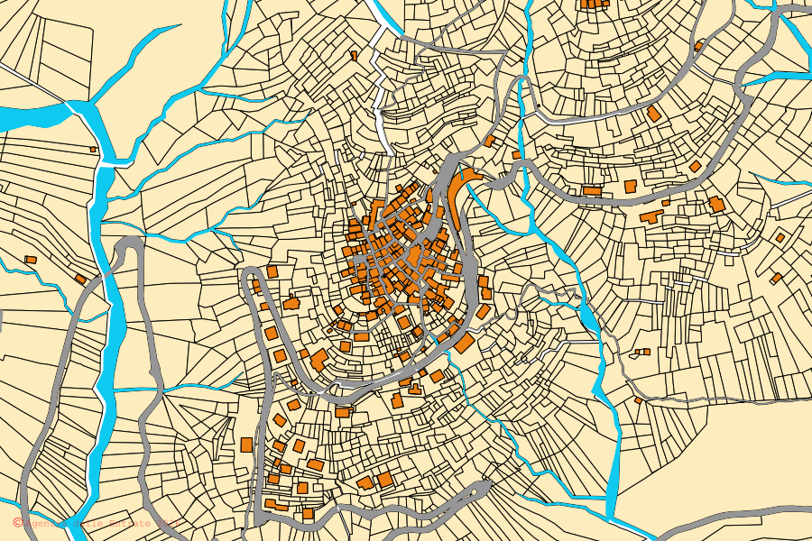 Cadastral map of the centre of Re: parcels and buildings, Agenzia delle Entrate cartography