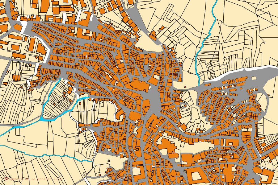 Cadastral map of the centre of Regalbuto: parcels and buildings, Agenzia delle Entrate cartography