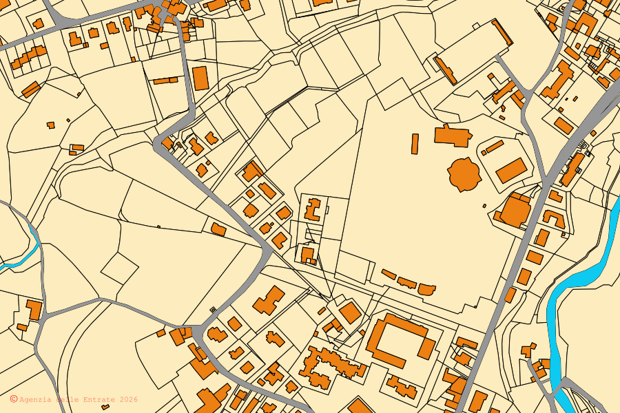 Cadastral map of the centre of Reggello: parcels and buildings, Agenzia delle Entrate cartography