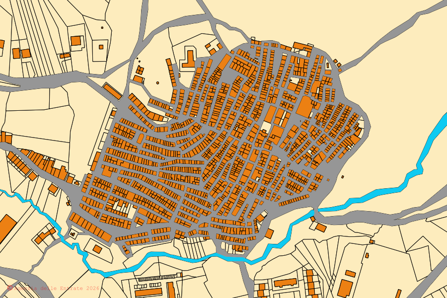 Cadastral map of the centre of Resuttano: parcels and buildings, Agenzia delle Entrate cartography