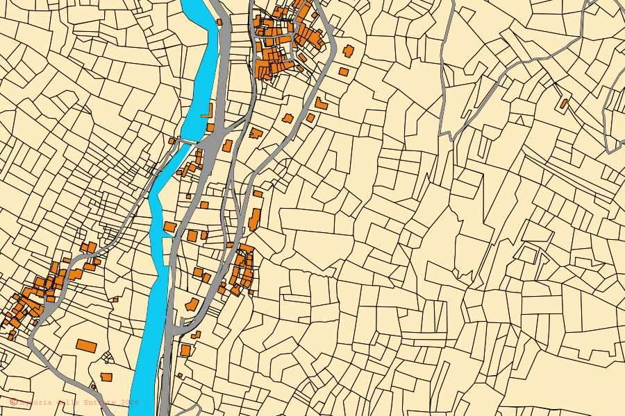 Cadastral map of the centre of Rhêmes-Saint-Georges: parcels and buildings, Agenzia delle Entrate cartography