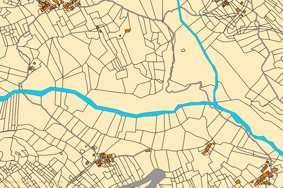 Cadastral map of the centre of Ribordone: parcels and buildings, Agenzia delle Entrate cartography