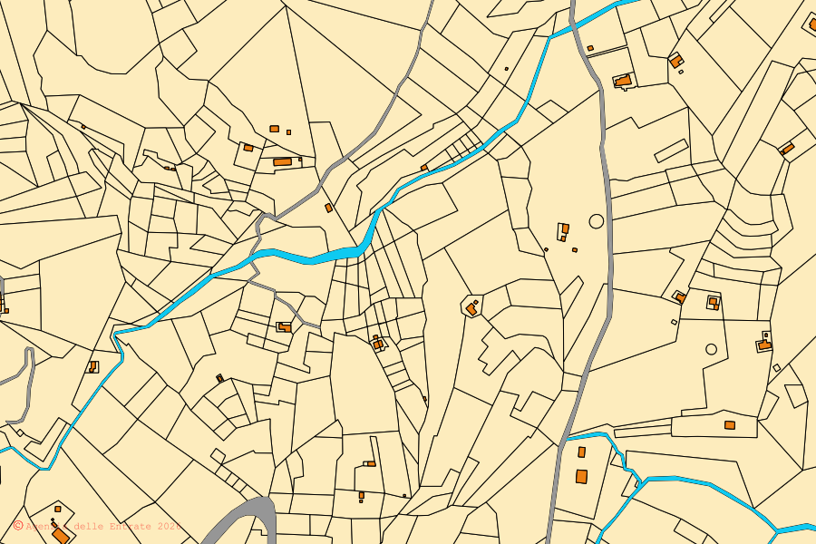 Cadastral map of the centre of Rio: parcels and buildings, Agenzia delle Entrate cartography