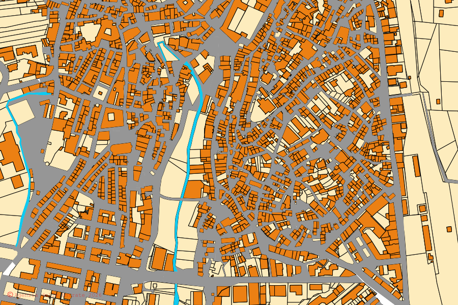 Cadastral map of the centre of Rionero in Vulture: parcels and buildings, Agenzia delle Entrate cartography