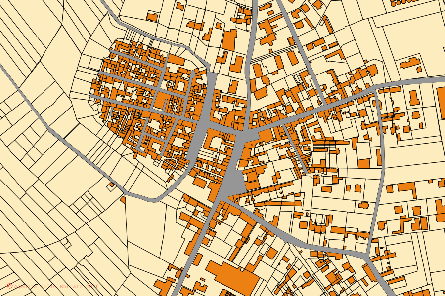 Cadastral map of the centre of Rivalta Bormida: parcels and buildings, Agenzia delle Entrate cartography