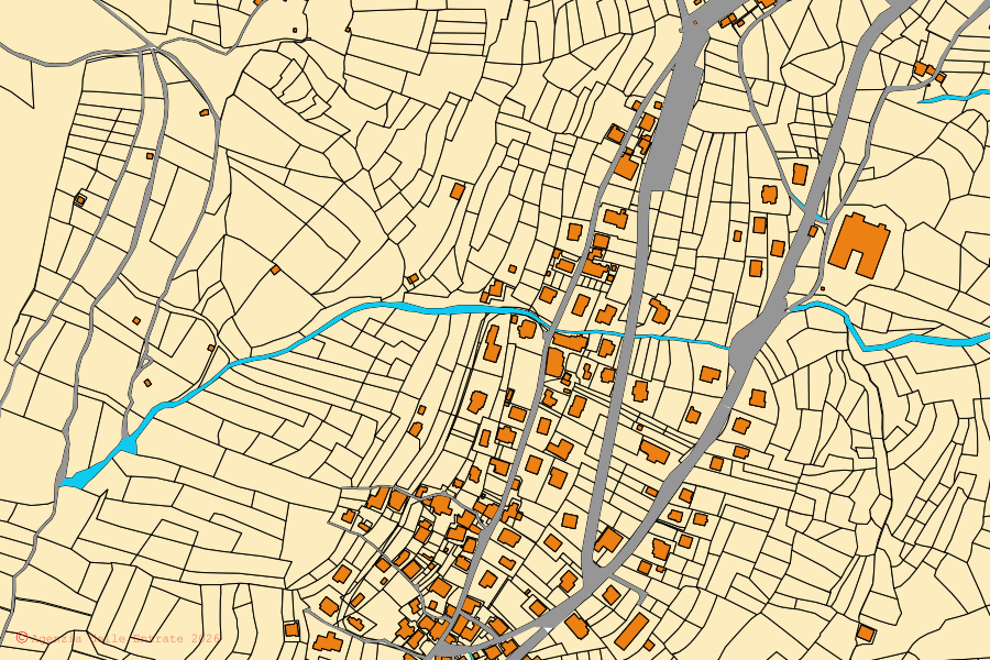 Cadastral map of the centre of Rivamonte Agordino: parcels and buildings, Agenzia delle Entrate cartography