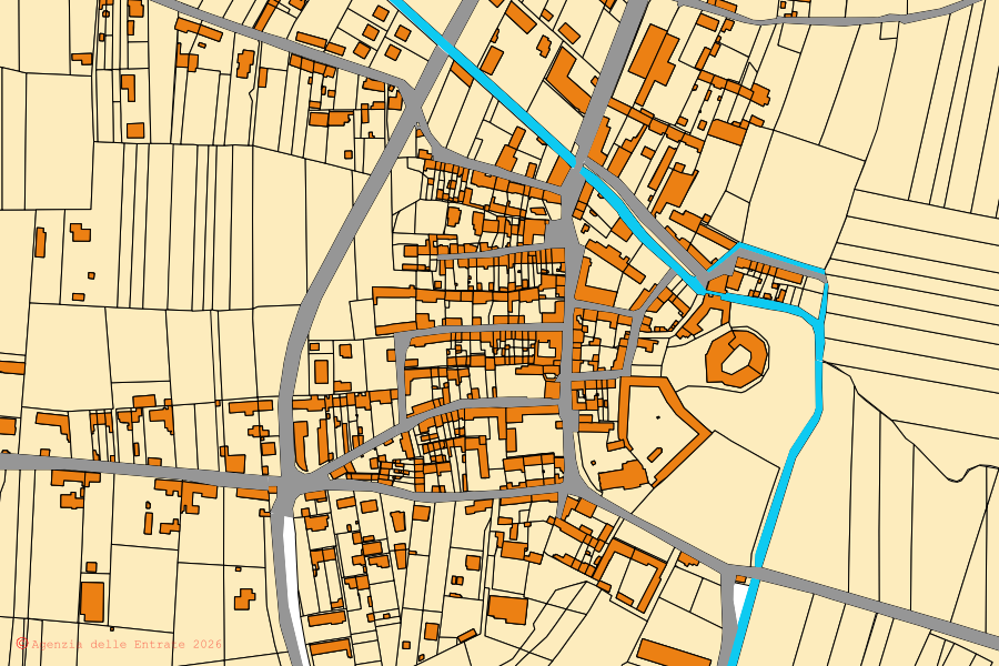 Cadastral map of the centre of Rive: parcels and buildings, Agenzia delle Entrate cartography
