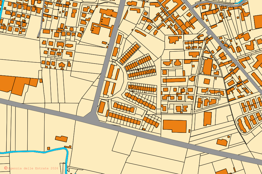 Cadastral map of the centre of Robbio: parcels and buildings, Agenzia delle Entrate cartography