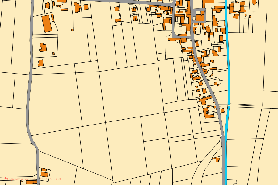 Cadastral map of the centre of Robecco Pavese: parcels and buildings, Agenzia delle Entrate cartography
