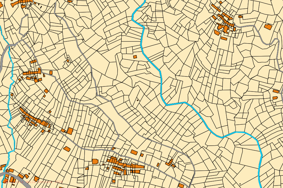 Cadastral map of the centre of Rocca Canavese: parcels and buildings, Agenzia delle Entrate cartography
